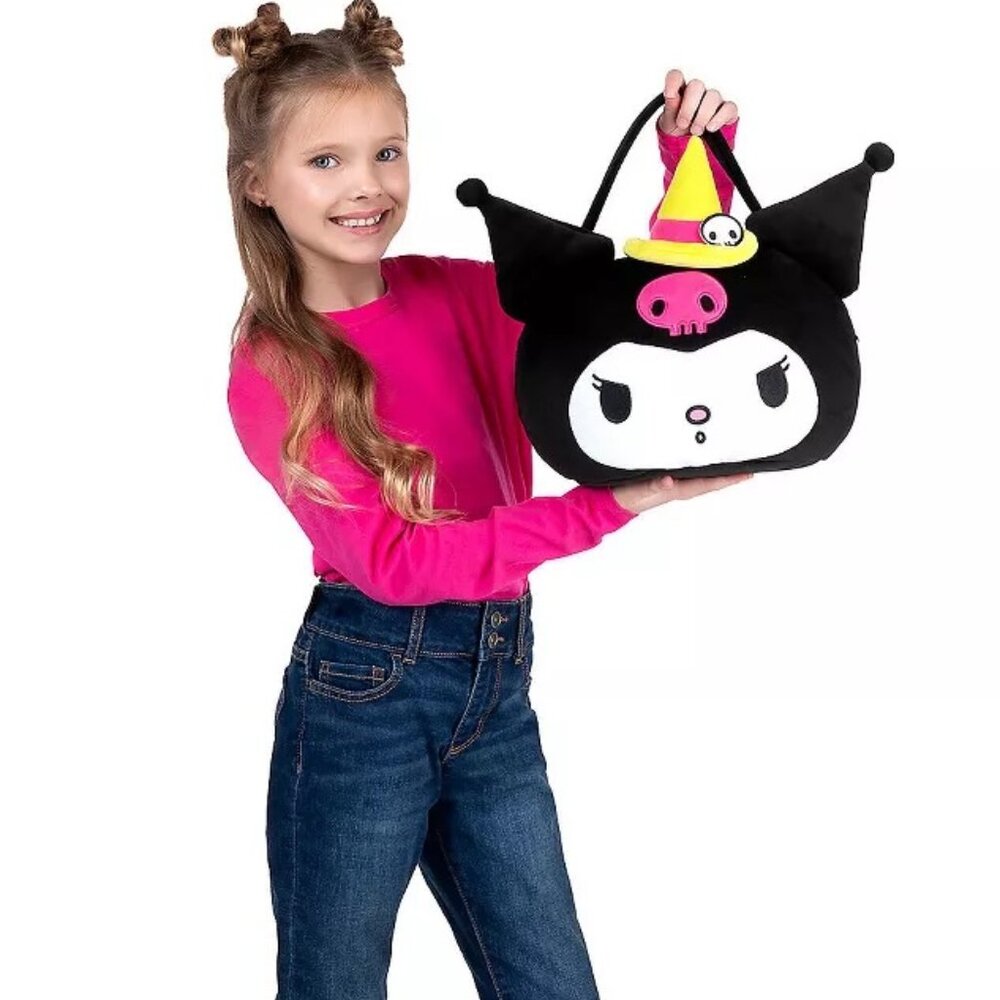 Girls Hello Kitty KUROMI Plush Halloween Treat Pail Bucket Costume Accessory NWT
